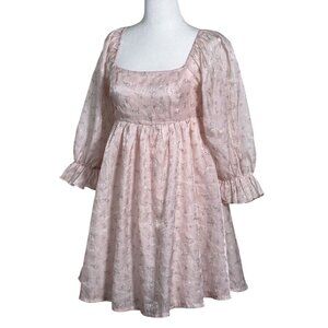 Thirty Thirty Babydoll Mini Dress Women Medium Pink Roses Flowers